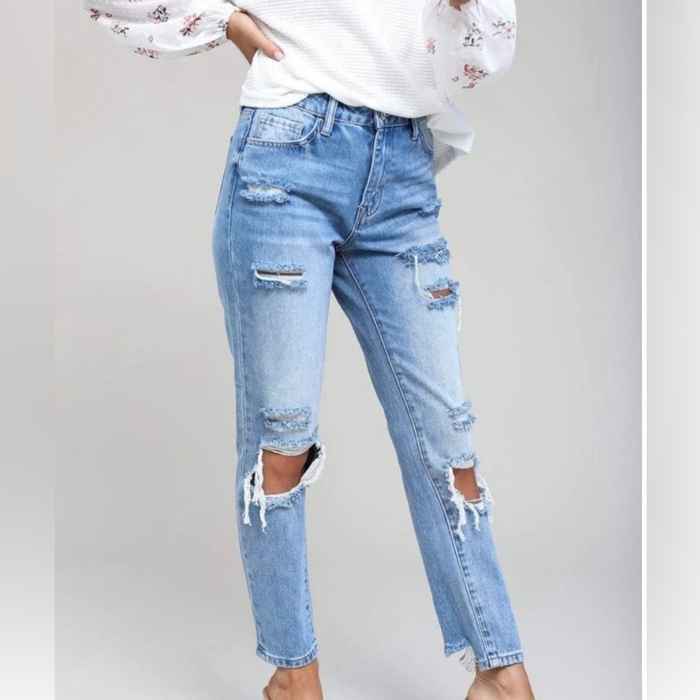 SPECIAL A DISTRESSED RELAXED DENIM MEDIU MED-RISE WASH JEANS SIZE 7